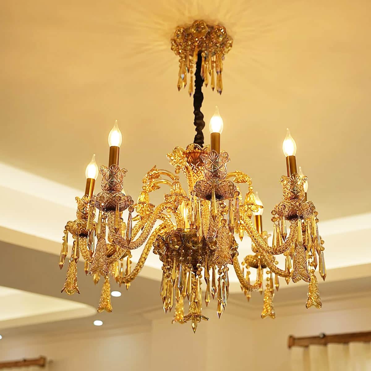 لوستر باکارات وارداتی طرح جدید نئوکلاسیک کریستالی شامپاینی 8 شاخه مناسب پذیرایی و فضاهای رسمی