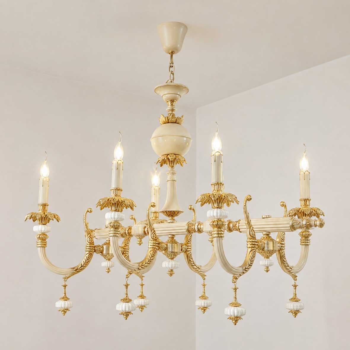لوستر لاینری نئوکلاسیک L1639-6tk با رنگ طلایی و کرم