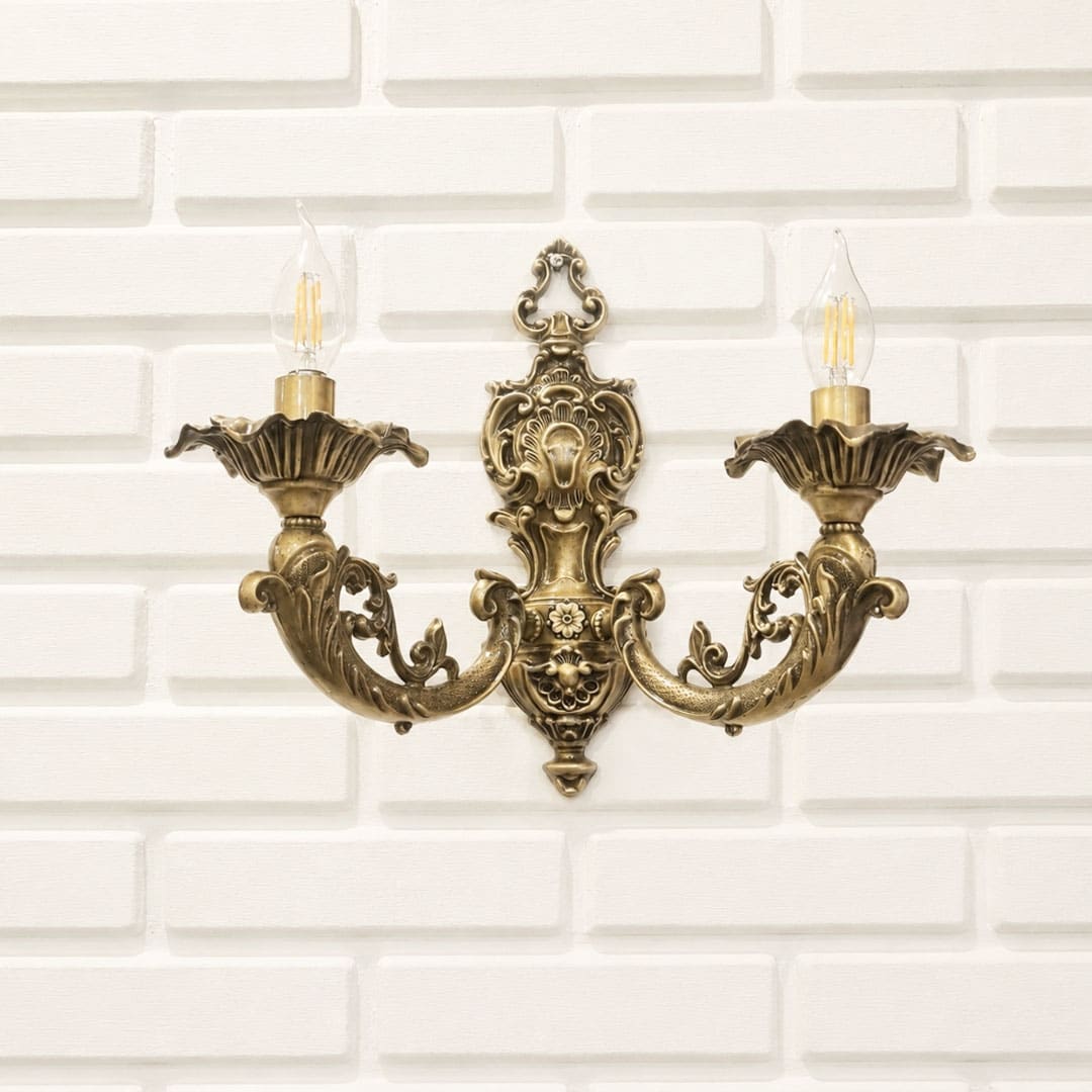 دیوارکوب کلاسیک دو شعله D1478-2A با بدنه آنتیک